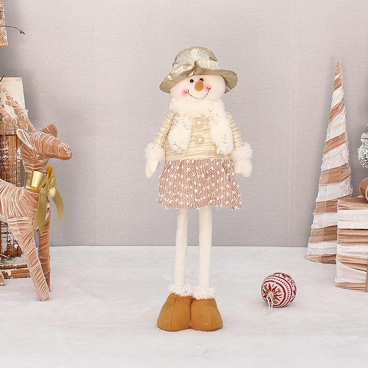 Off-gold fabric sitting retractable old man snowman doll light-colored Christmas ornament ornament
