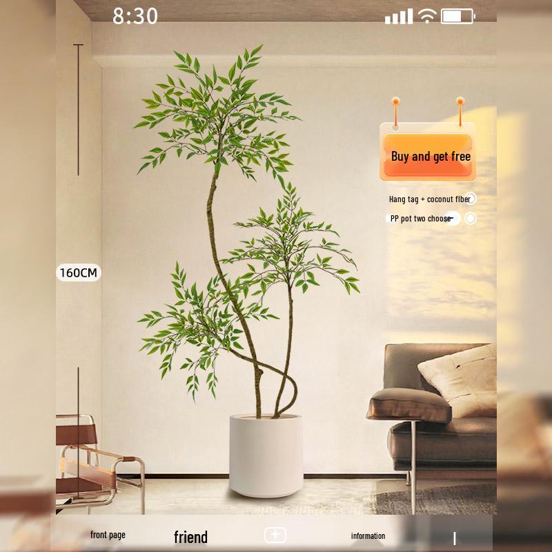Large Indoor Potted Nandina Domestica Faux Plant - Luxury Green Décor for Living Room