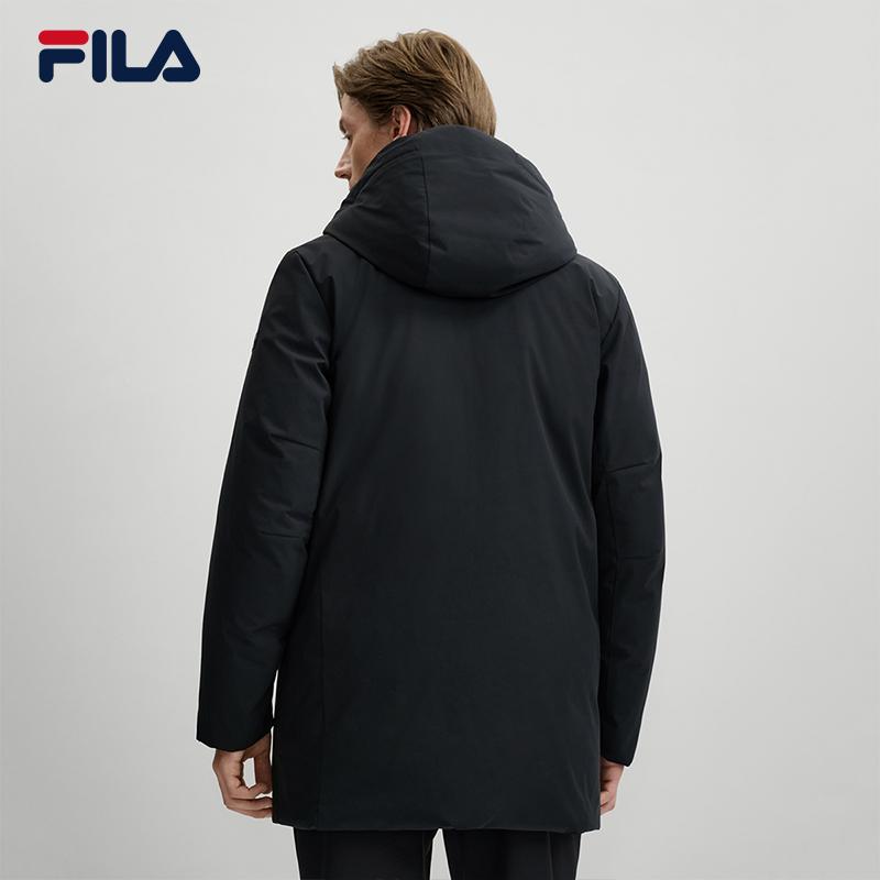 FILA White Classic Minimalist Daily Casual Commuter Versatile Stain-Resistant Plush Comfortable Mid-Length Hooded Down Jacket F11M543912FBK