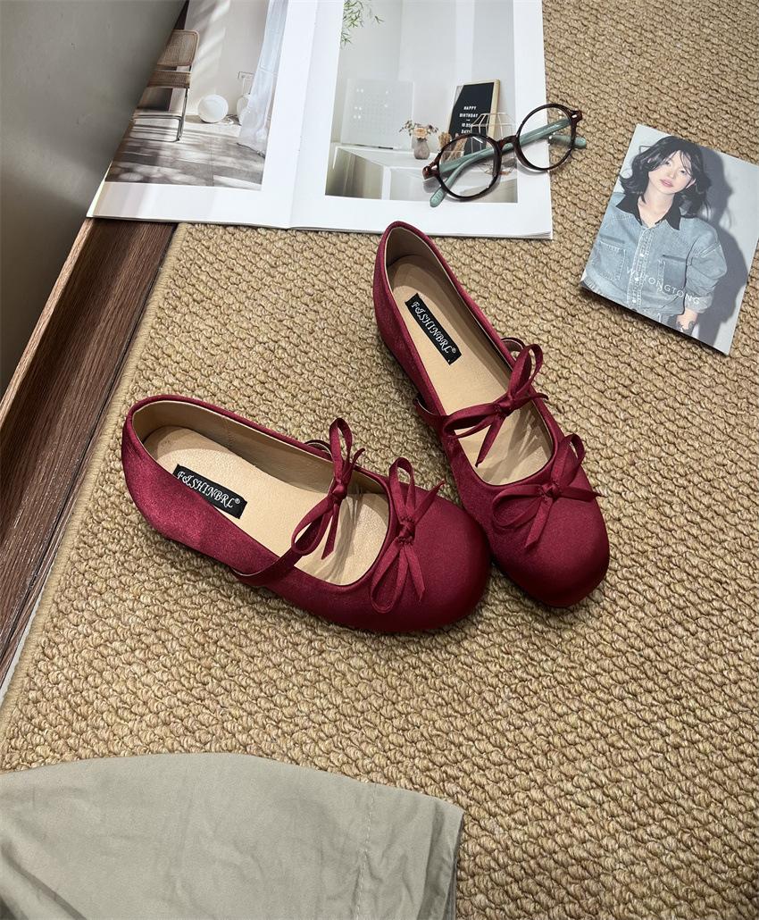

French evening bow slippers Mary Jane shoes women s 2025 new summer soft-soled Muller shoes with skirt single shoes 39 червоний