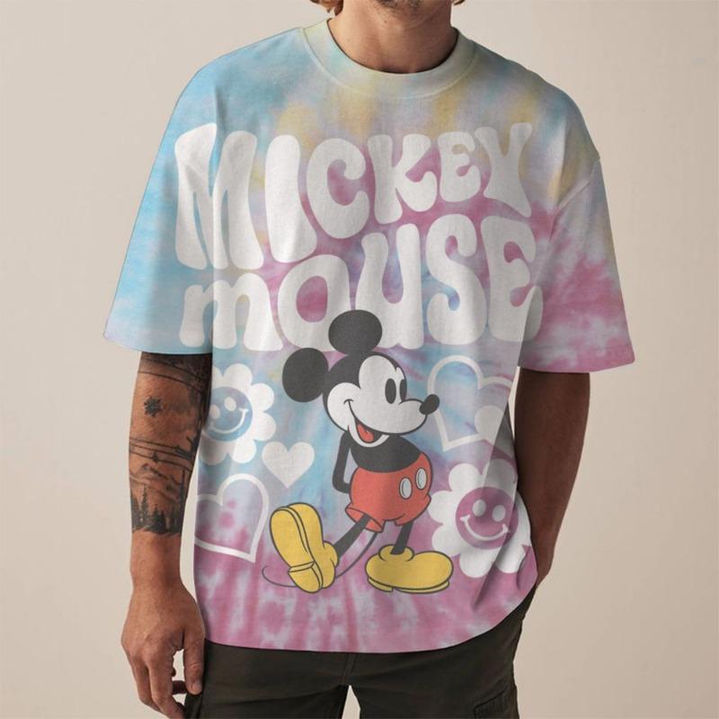 Disney New Men's T-Shirt Fashion Mickey Mouse print T-Shirts for Men Summer Casual Round Neck Tops Short Sleeve Oversized Funny