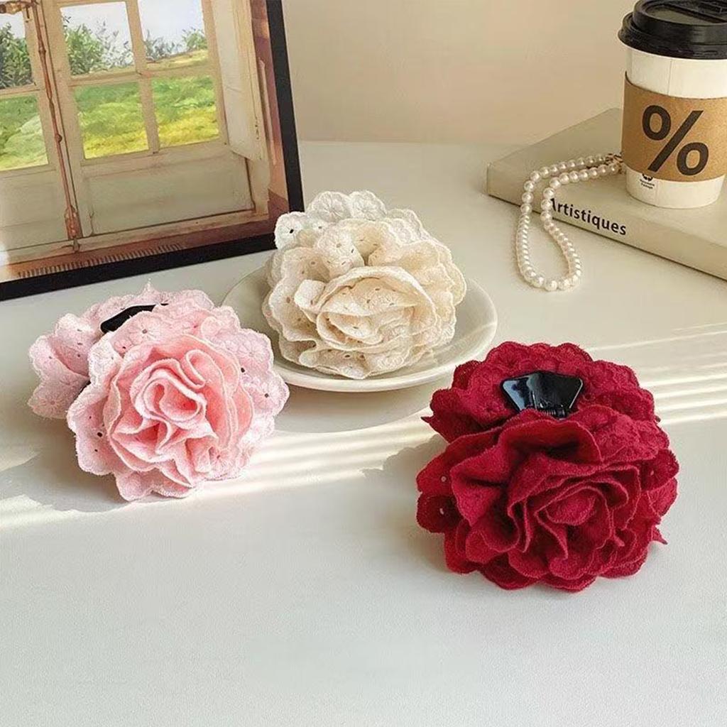 1pc Gentle Lace Rose Flower Hair Clip, Elegant French Hair Clip, Back of the Head Bun Shark Clip, Half-up Hair Clip