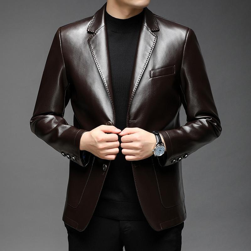 Jachete din piele pentru bărbați de primăvară Jachete din piele pentru bărbați de primăvară și toamnă pentru bărbați de afaceri ocazional Costume simple pentru bărbați