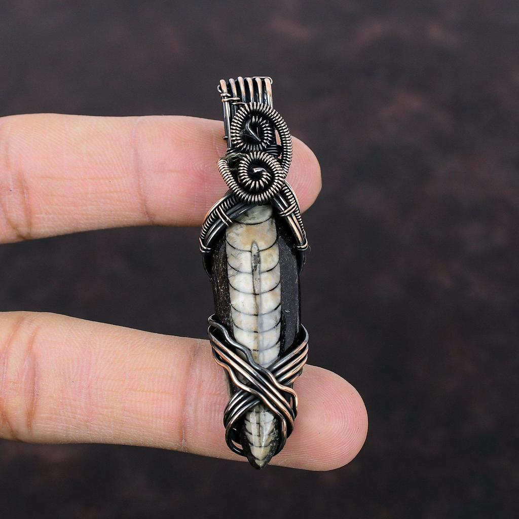 Orthoceras Fossil Pendant Copper Wire Wrapped Pendant Orthoceras Fossil Jewelry Dainty Gemstone Pendant Handmade Copper Jewelry Gift For Her