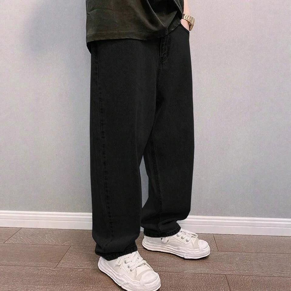 Washed American High Street Soft Jeans, New Straight Loose Trendy Men's Casual Trend Denim Trousers