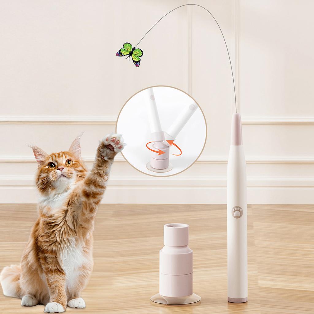 Electric Butterfly Flying Cat Self-entertaining Toy Butterfly Cat Teaser Stick for Kitten Catcher Having Fun Exercise Playing