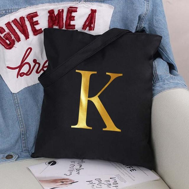 Damen Einkaufstaschen Eco Shopper Klassische Buchstaben Umhängetasche Mode Schwarz Druck Handtasche Canvas Tragetasche Einkaufstasche