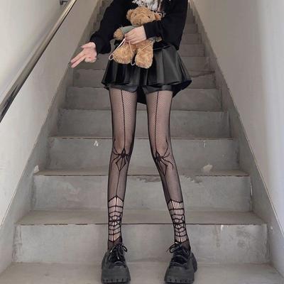 Dark Goth Spider Hollow Fishnet Socks Sweet Cool Babes Black Stockings Women's Good Fit Thin Bottom Pantyhose