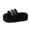 Cotton slippers Internet celebrity 2025 flat bottom fluffy slippers women wear autumn and winter new rabbit fluffy word black