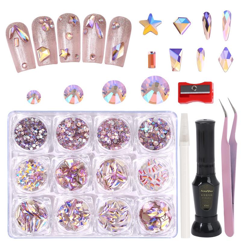 12 Boxes Of Nail Art Diamonds Set, Flat-Bottomed Diamonds, Special-Shaped Diamonds, Rhinestones, Nail Art Tools Combination Set