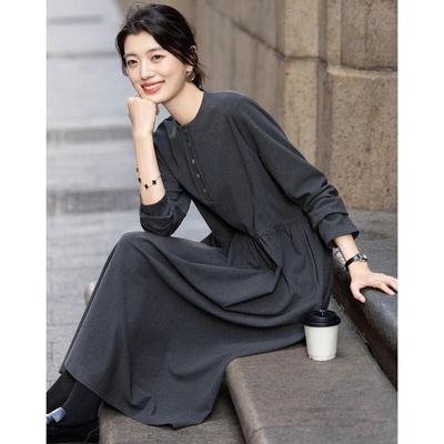 Demana Warm De Rong Retro Half-Placket Ruched Waist Midi Dress