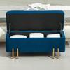 Bench, Upholstered Bench with Storage, Metal, Rubberwood, Foam, 100 x 40 x 42 cm, Dark Blue