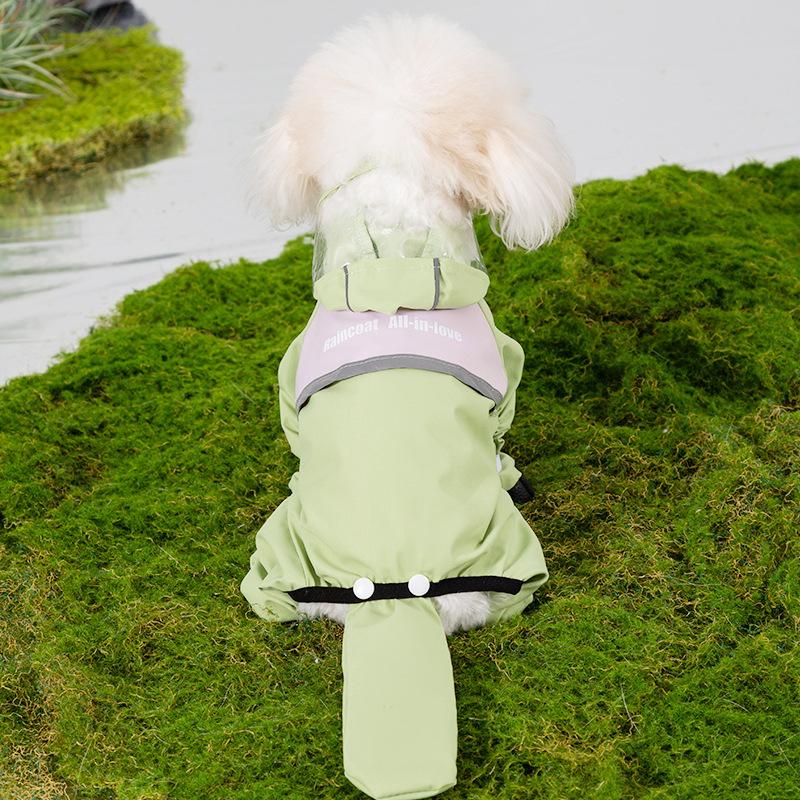 Dog raincoat, reflective, tractable, charging color, all-inclusive waterproof for four feet, going out to walk dogs and pets in rainy days, clothes