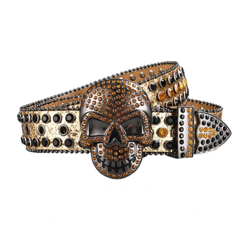 Women Rhinestones Belt for Jeans Skull Rivets Studded Waist Belt Blingbling Belt for Pants Cowboy Belt Waiststrap