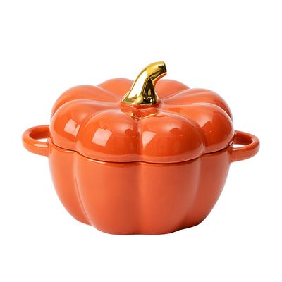 15oz Kürbis Keramikschüssel mit Deckel und Griff – Niedliche Kürbissuppenschüssel, Vorratsglas für Zuhause, Erntedank- & Halloween-Dekoration