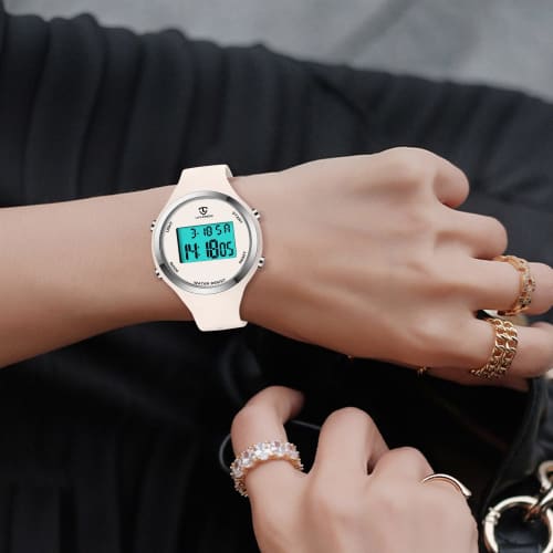 Stylish slim digital wristwatch for women, waterproof, and simple design. Multi-function watch with alarm, date, day of the week, stopwatch, and LED l