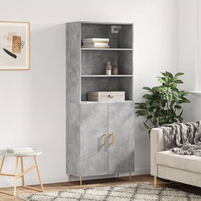 VidaXL Buffet haut Gris béton 69,5x34x180 cm Bois d'ingénierie 3189241
