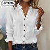 Women's Fashion Casual Solid Color Print Long Sleeve V Neck Blouses & Shirts Unique Design