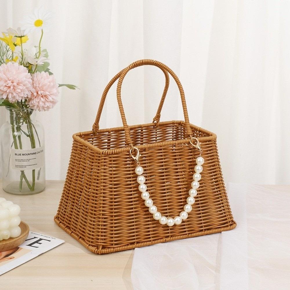 With Handle Imitation Rattan Basket Large Capacity Flower Basket Storage Basket  Fruit Vegetable