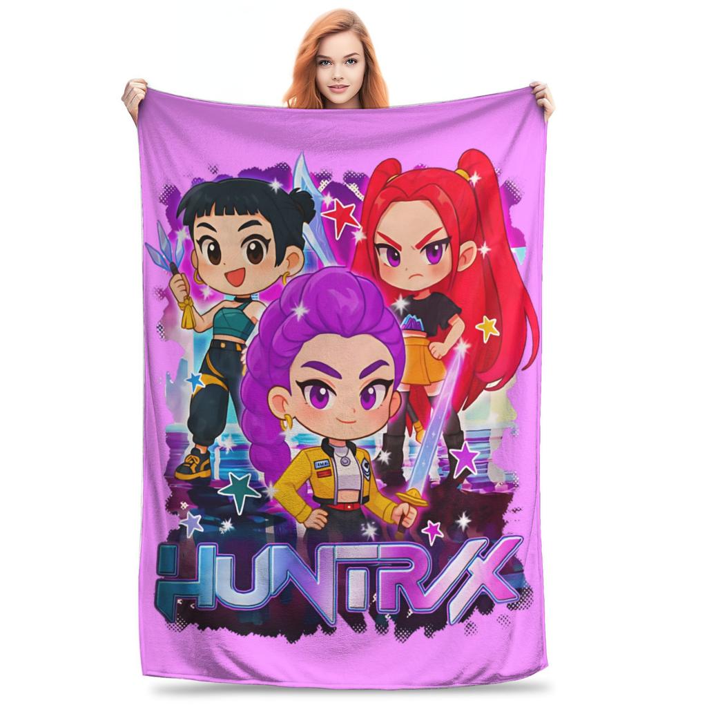 Kpop Lovci démonů Zoey Huntrix Přikrývky Plyšová z korálového rouna Super měkká přehozová deka na postel, pohovku, do ložnice, prošívaná