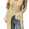 Womens Long Knit Cardigan With Cutout Detail Ruffled Hem Flared Sleeve Loose Fit Oversized Dress