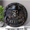 Vintage Pirate Skull Metal Sign Nautical Wall Decor Gift for Home Farmhouse Halloween Party