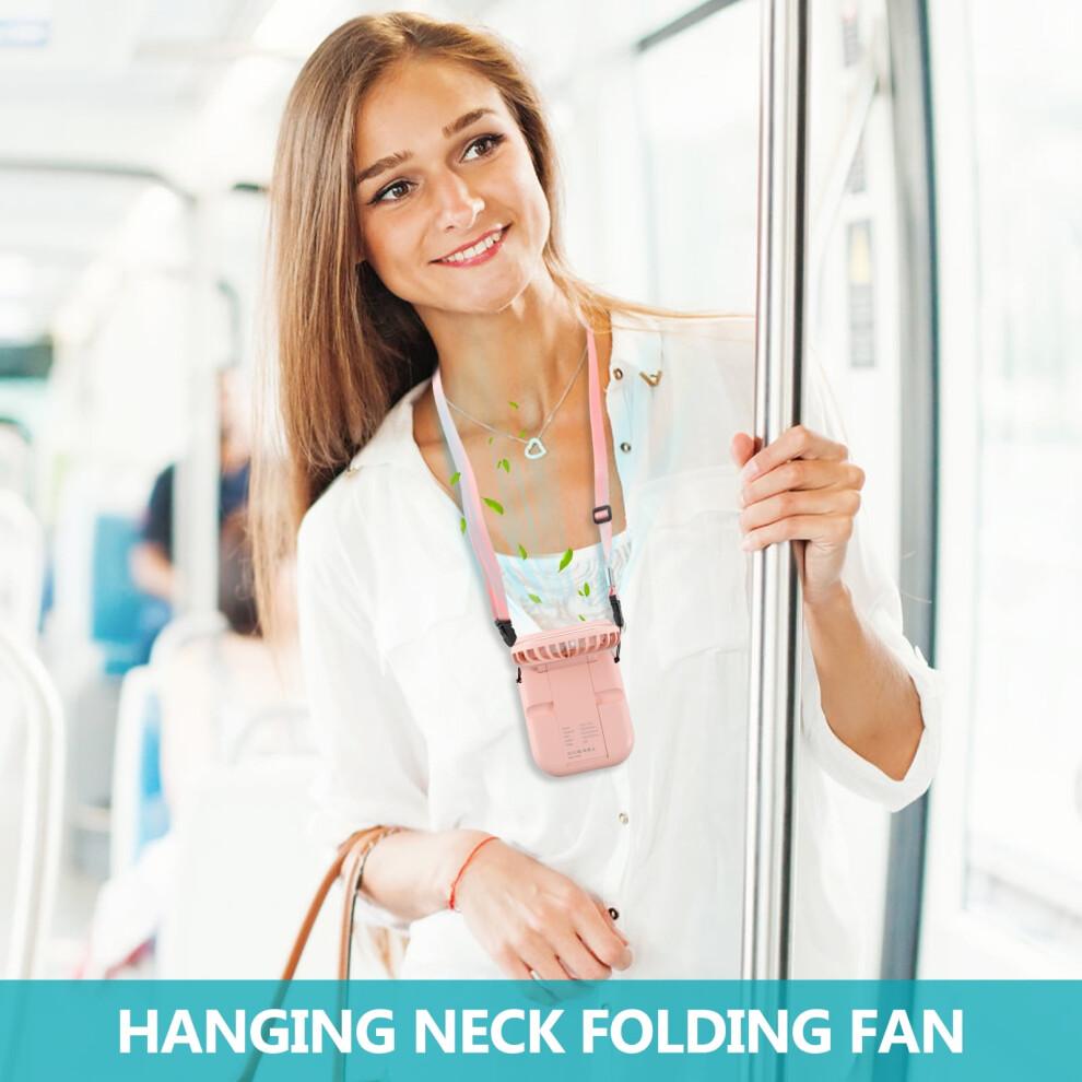 Grusce Portable Mini Handheld Fan 3000mAh Rechargeable Battery Operated Personal Fan with Power Bank Function Lanyard 4 Speed Foldable