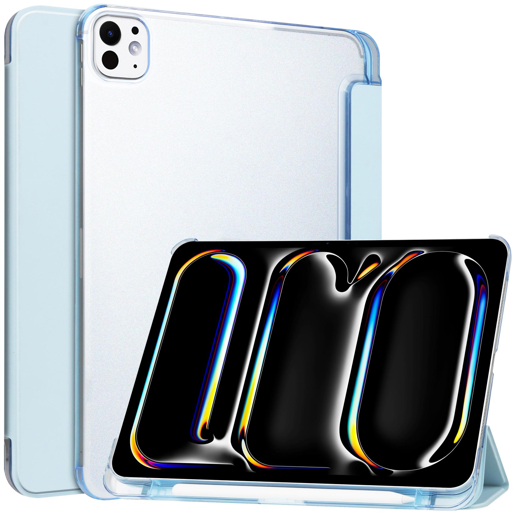 

For iPad Pro 13 (2024) Stand Case PU Leather+PC Matte Back Tablet Case with Pen Slot Sky Blue
