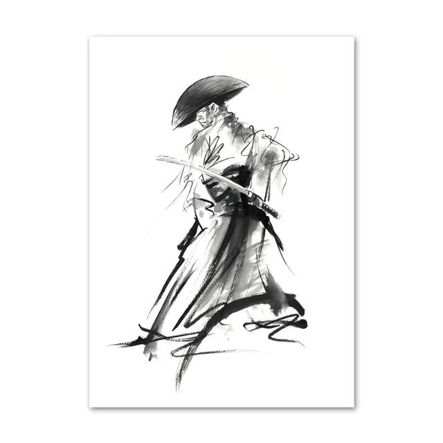 Japanese Minimalist Black Shotokan Samurai Karate Art Ink Canvas Painting Posters and Prints Wall Pictures for Living Room Decor