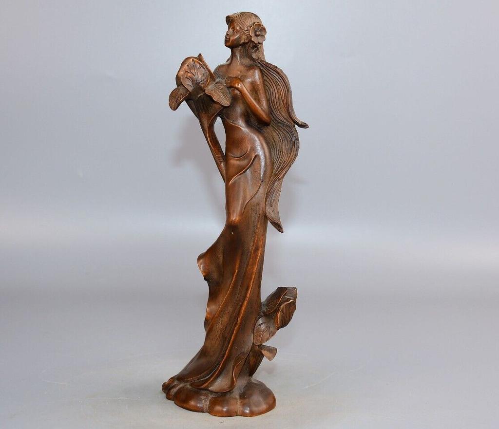 Chinese Antique Boxwood Carved Beautiful Woman Statue Sexy Sculpture Home Decor