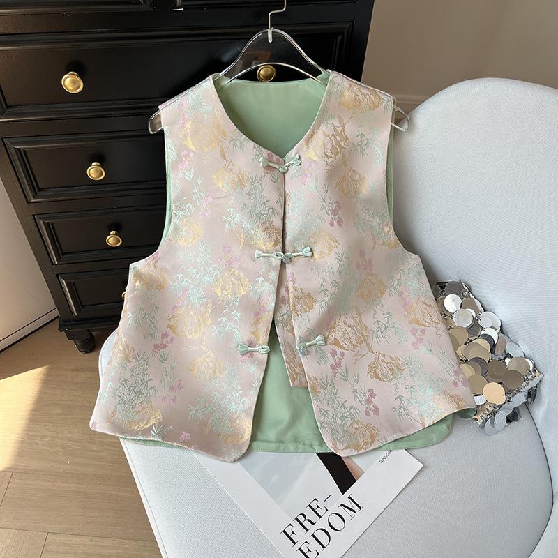 

Жилет женский парчовый жилет Жилет женский без рукавов на пуговицах Топ XXXL [Recommended 138-75kg]