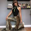Jeans a zampa skinny a vita alta stampati Streetwear Donna