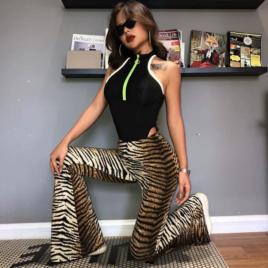 Jeans a zampa skinny a vita alta stampati Streetwear Donna