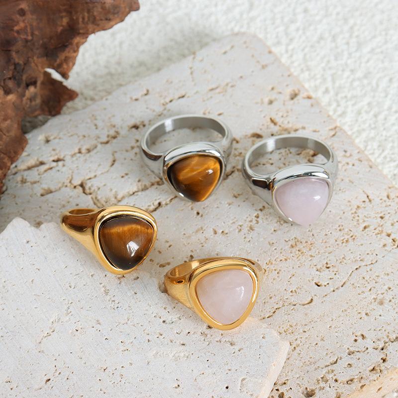 Vintage Edelstahl Tigerauge Stein Ring für Damen Türkisch Handgefertigt Einfacher Statement Ring Retro