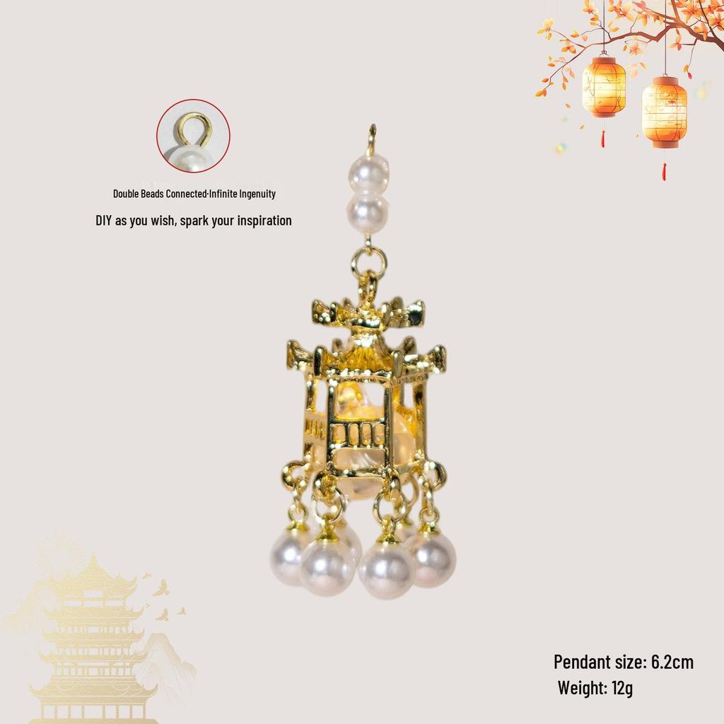 Luminous DIY Palace Lantern Fan Pendant Magnet Keychain Ornament - Ancient Style Accessory