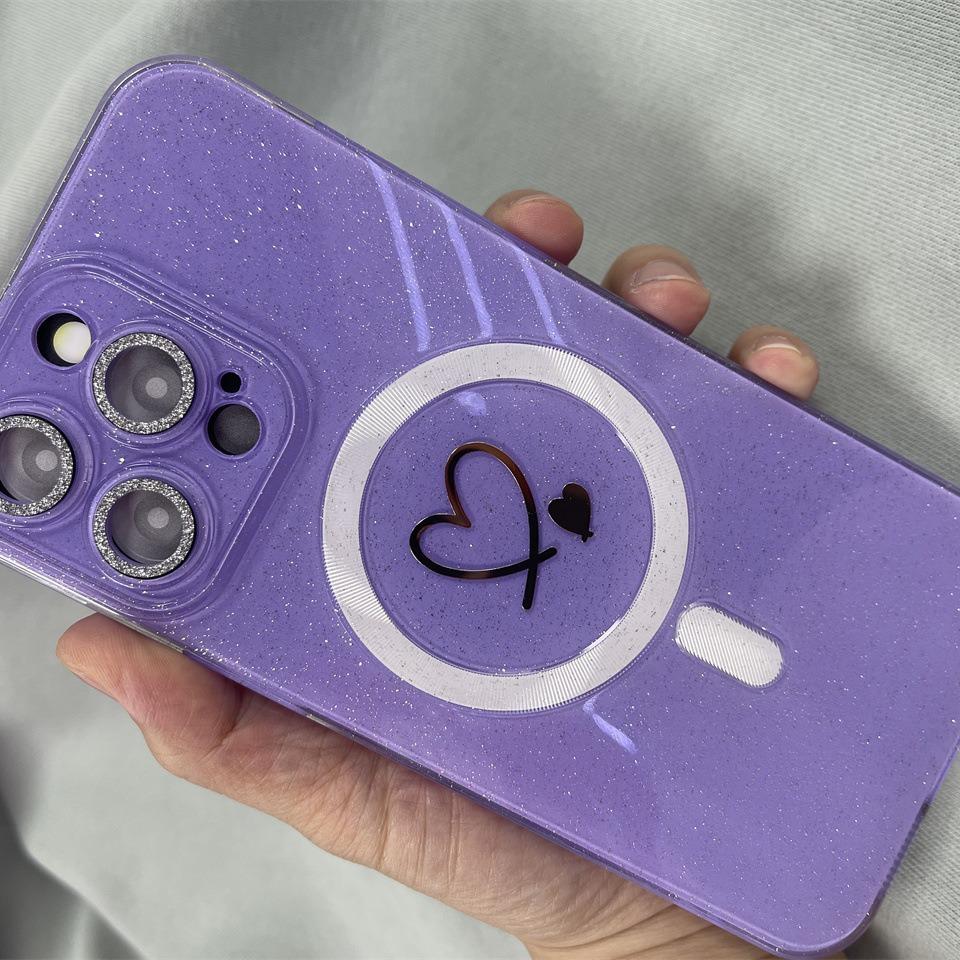 Foreign Trade Love Flash Crystal Magnetic Mobile Phone Case Is Suitable for Apple 15PROMAX Trend 14 Lens Film 13PRO