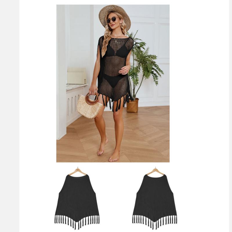 2024 Sommer Europäisch und Amerikanisch Damen Neu Groß Schulterfrei Fransen Strandrock Locker Cut Out Bluse für Damen