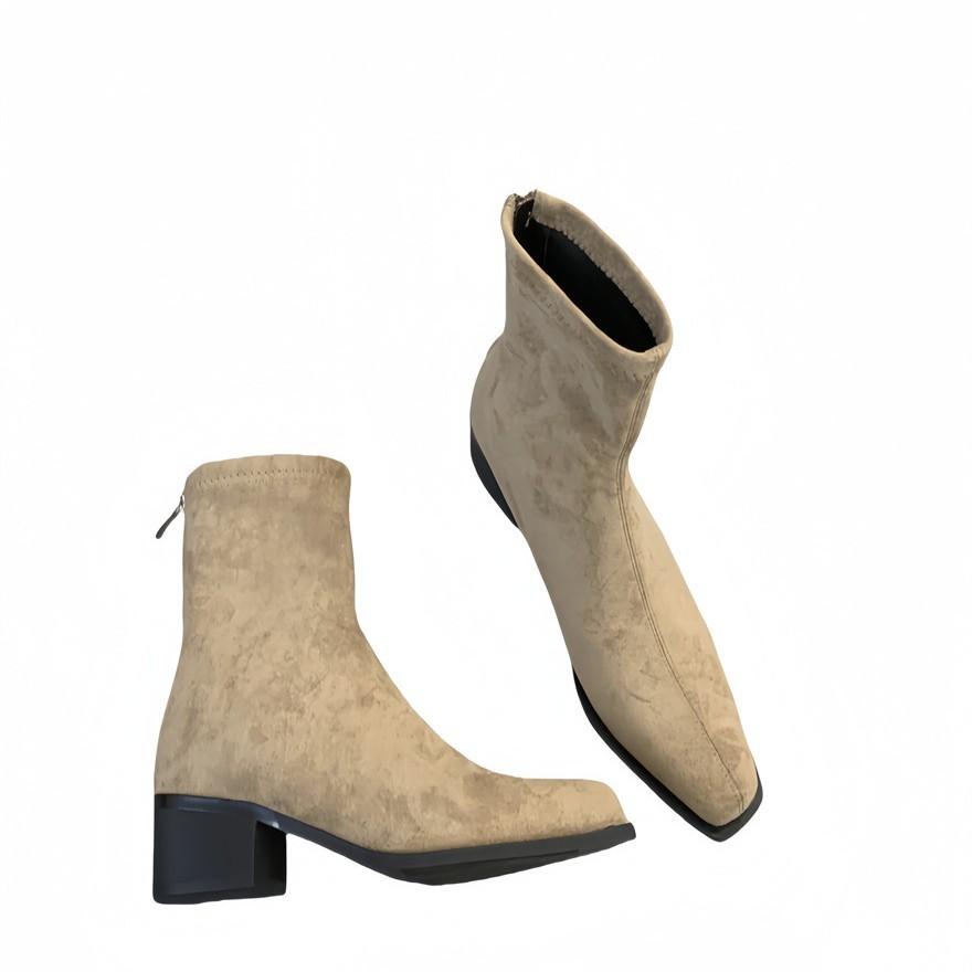 2025 autumn and winter new thick heel suede Korean small ankle boots women's versatile fashion thin boots short boots