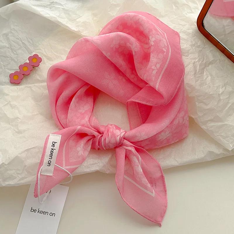 Women's Silk Scarf Fresh Breathable Soft Artistic Decorative Small Silk Scarf Retro Versatile Floral Cotton Linen Square Scarf