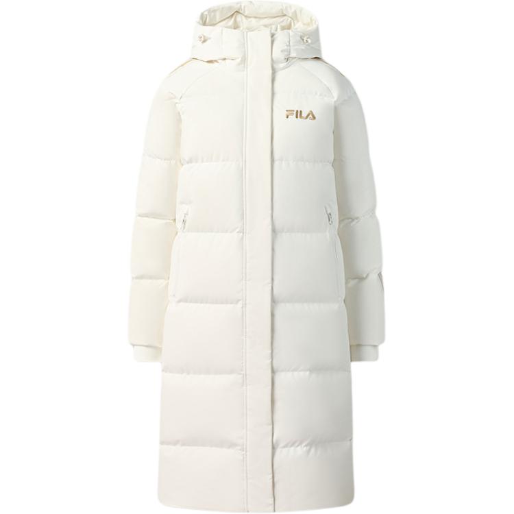 FILA Original Water-Resistant Duck Down Long Comfortable Casual Warm Hooded Down Jacket Women outerwear F51W549908F-WT