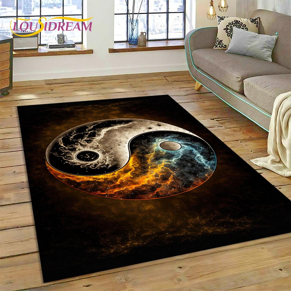 HD Nature Yin Yang 3D Chinese Tai Chi Bagua Rug Carpet for Living Room Bedroom Decor,Non-slip Decoration for Sofa Doormat Gift