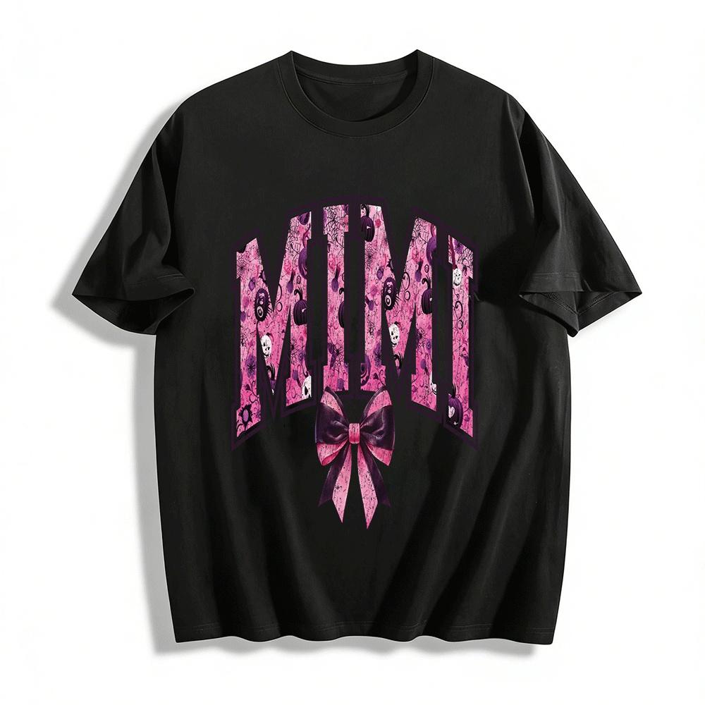 Halloween Themed MIMI Print Bow Decor Casual Top Pure cotton T-shirt XXS