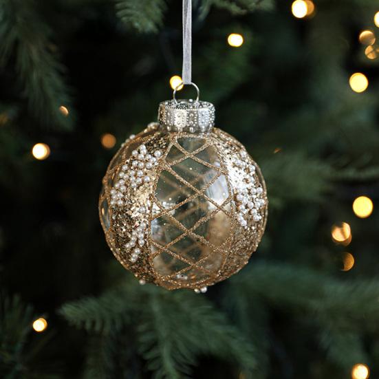 Christmas Ball Ornament Faux Pearl Glittery Tree Decoration Festive Hanging Baubles with Rope Party Decor