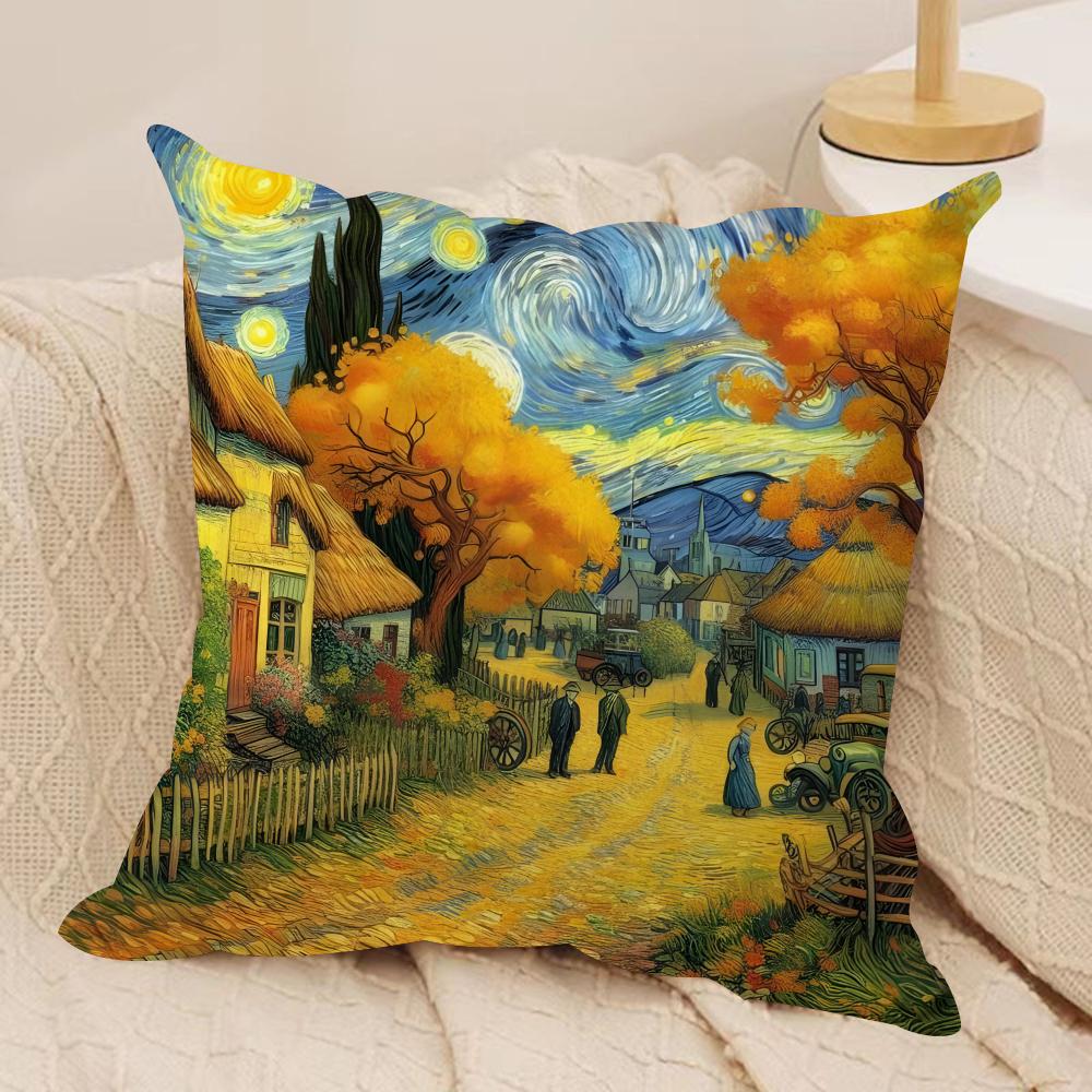 VanGogh oil paintings Cushion Cover Soft Plush Fabric DoubleSided Printed Cushion Covers for All Seasons Modern HomeDecor Gift