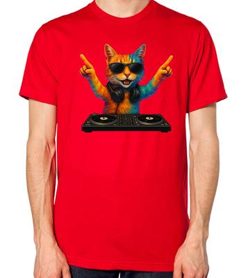 Katze DJ T-Shirt Disc Jockey Musik Party Herren Damen Unisex Top