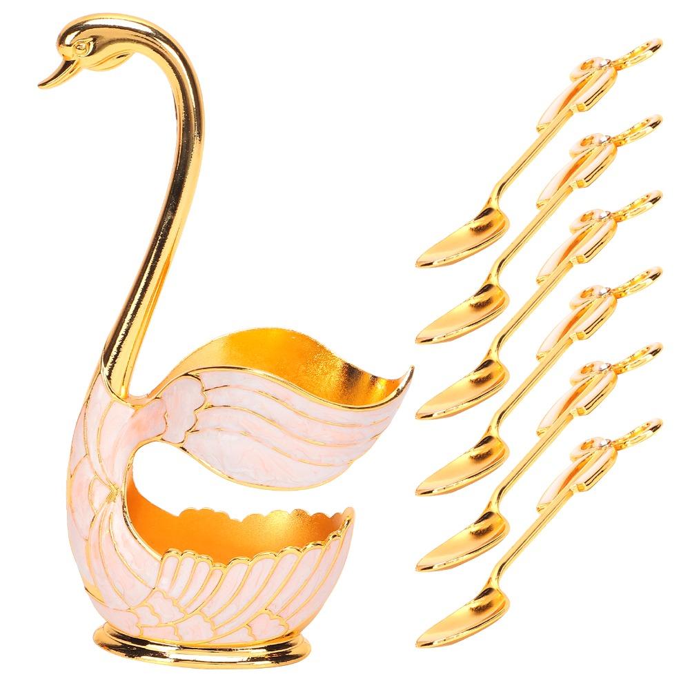 7pcs Zinc Alloy Coffee Spoon Set Gold Tea Spoon Set Dessert Spoons Spoon Fork Set For Fruit