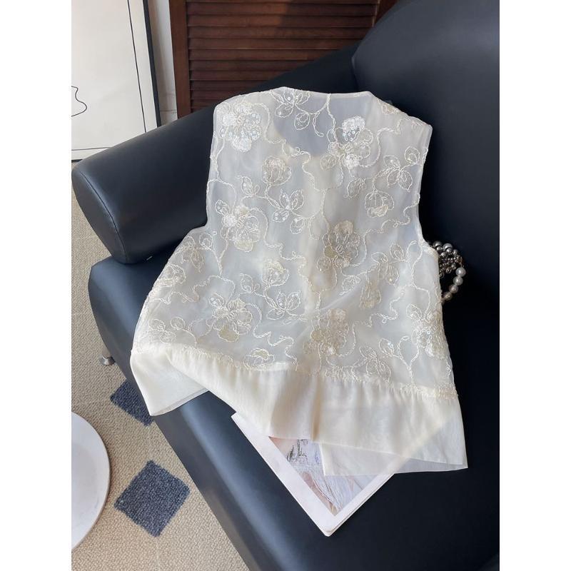2025 summer new embroidered lace vest vest women's French high-end top