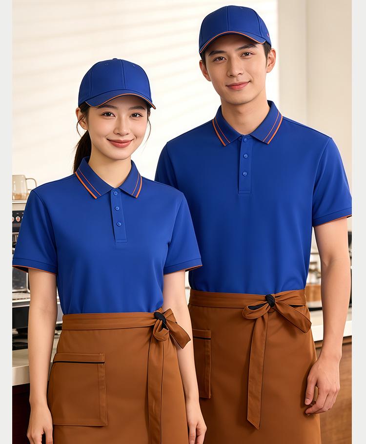 Summer Breathable Lapel Polo Shirt for Coffee Shop & Milk Tea Shop Waitstaff - Printable Workwear
