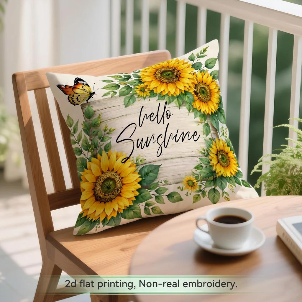 1pcs/4pcs Sunflower Pastoral Theme Cushions Pillowcase Polyester Cushion Cover Throw Pillow Pillowcover Home Car Sofa Decor