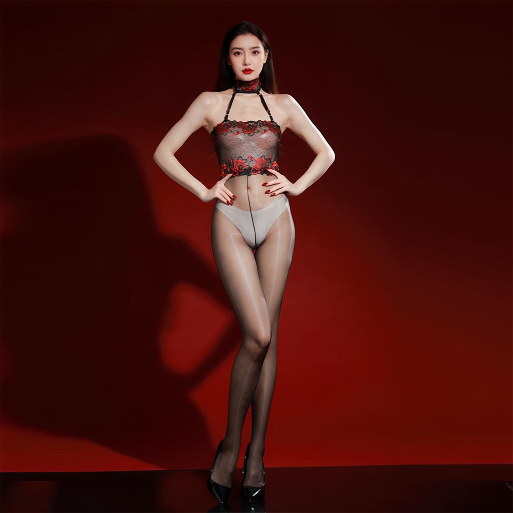 Neck suspender one-piece stockings ultra-thin shiny reflective silky smooth sexy clothes for women sexy clothes for women xxx